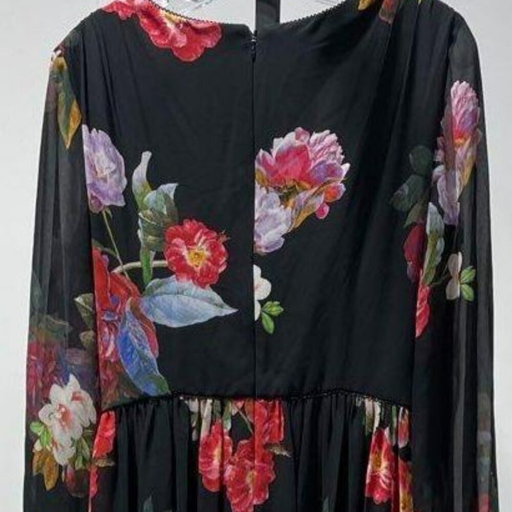 Black Multi Floral Chiffon Gown - Picture 4 of 7